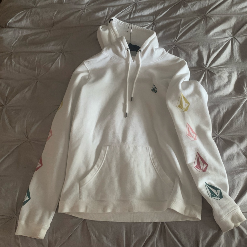 Volcom White Hoodie new w/o tag Sleeve Accents Small Women’s Surf Skater